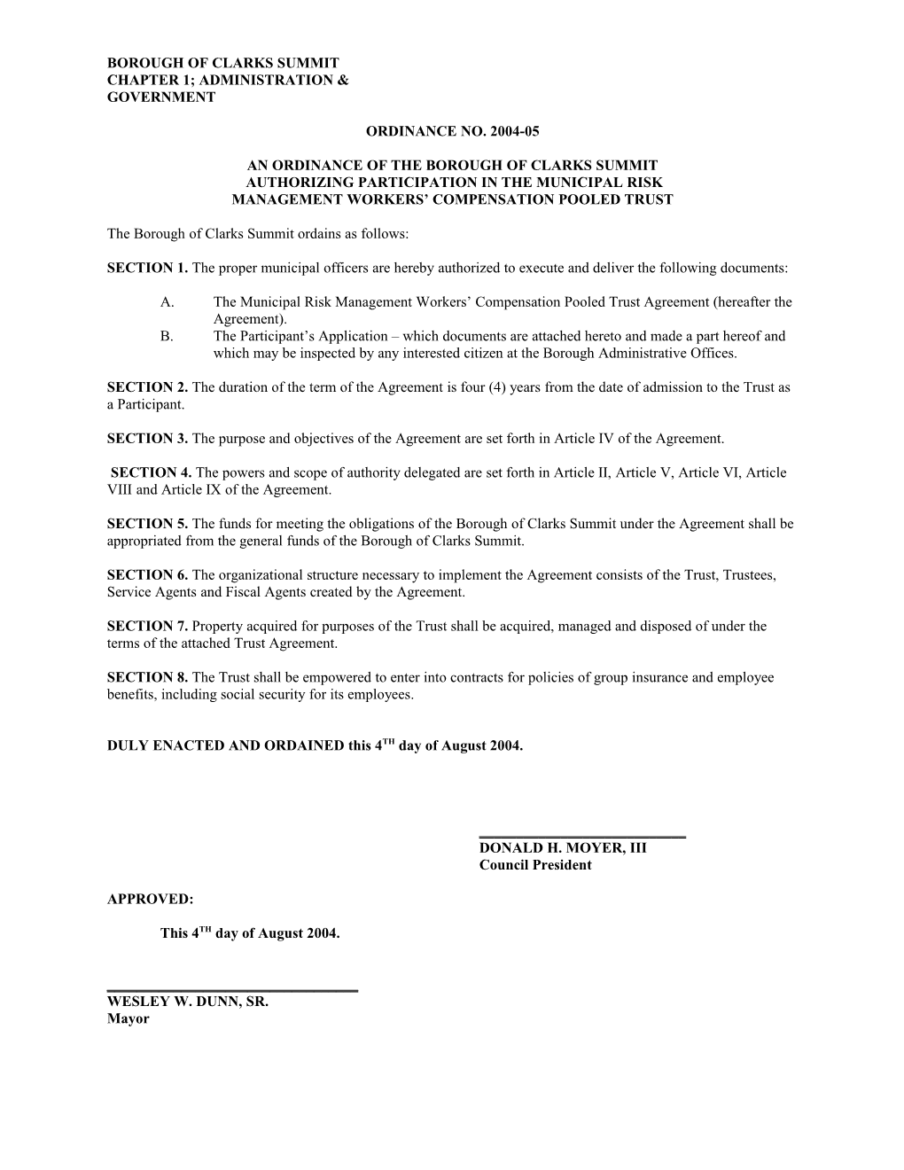 An Ordinance of the Borough of Clarks Summit