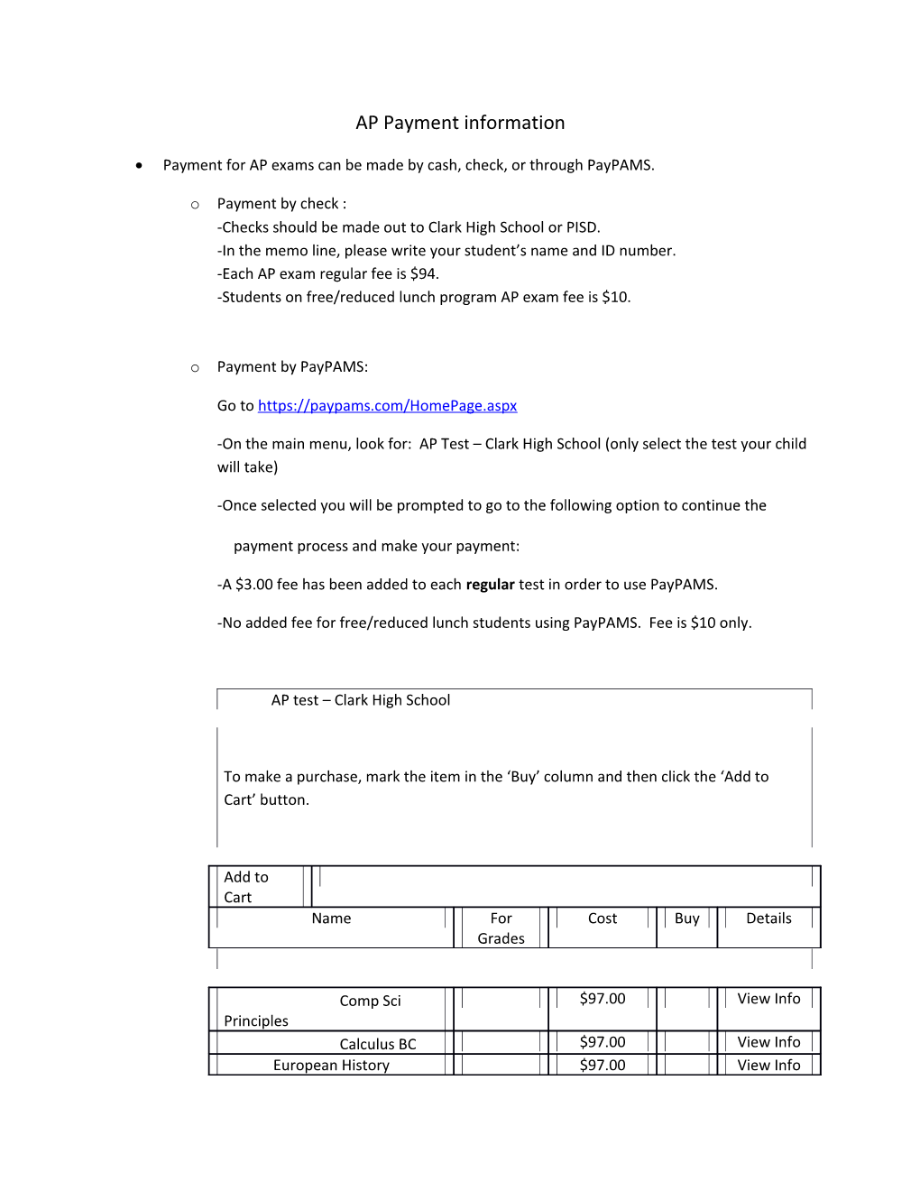 Payment for AP Exams Can Be Made by Cash, Check, Or Through Paypams