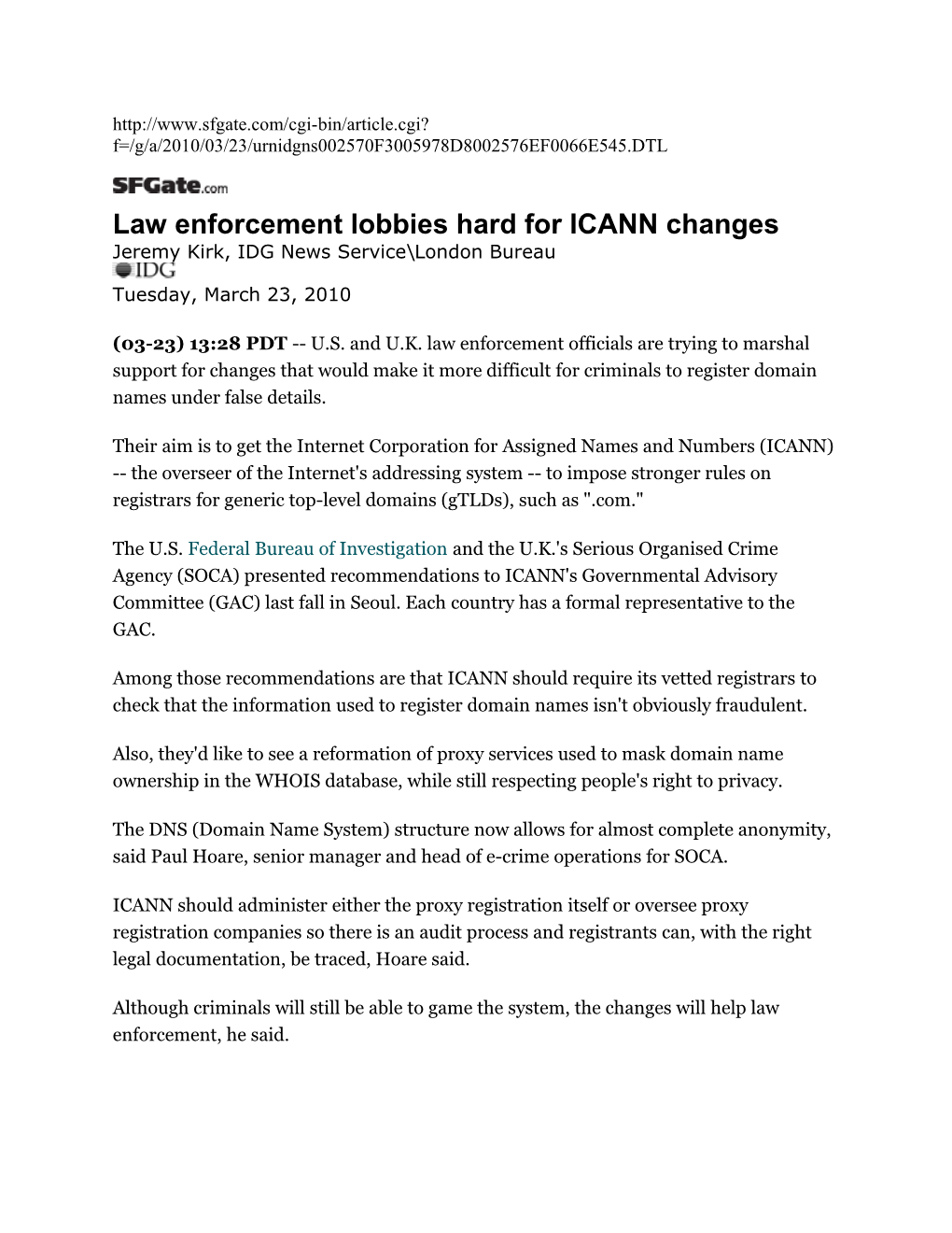 Law Enforcement Lobbies Hard for ICANN Changes - Sfgate