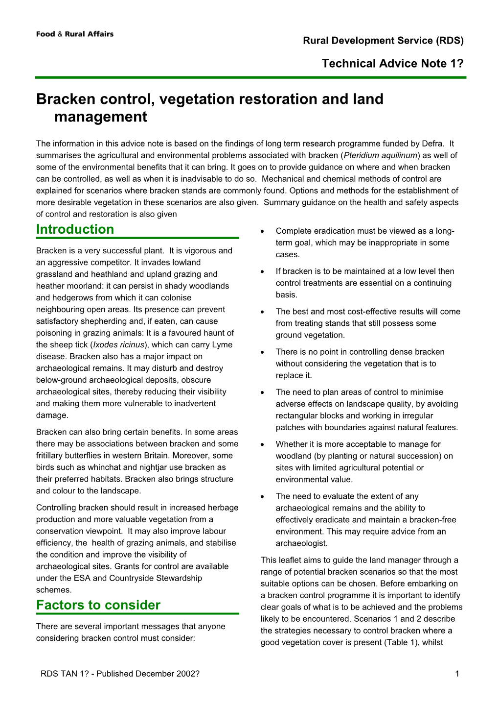 Bracken Control, Vegetation Restoration and Land Management