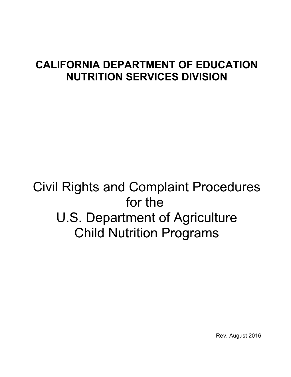 Civil Rights And Complaints Handbook - USDA Civil Rights (CA Dept Of Education)
