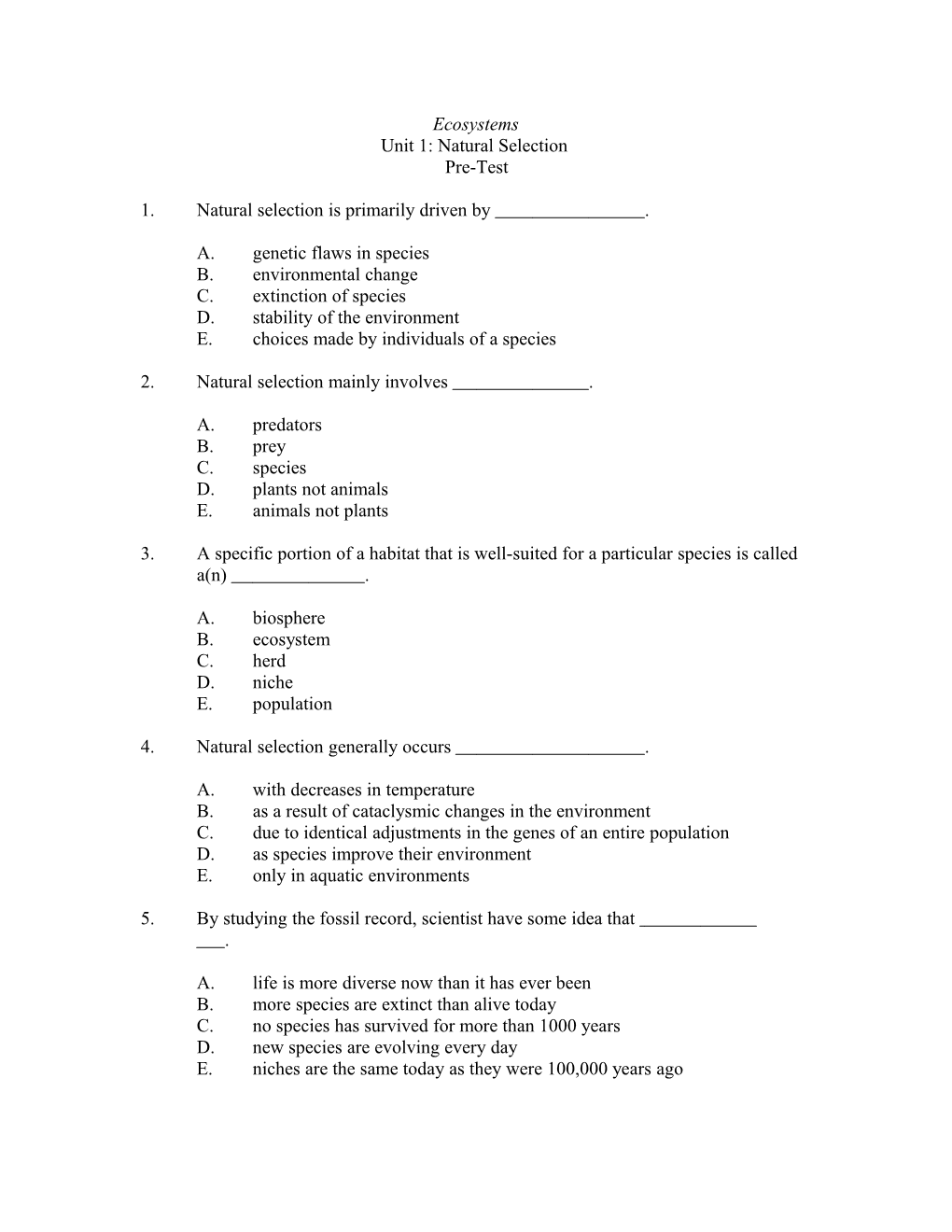 Unit 1: Natural Selection