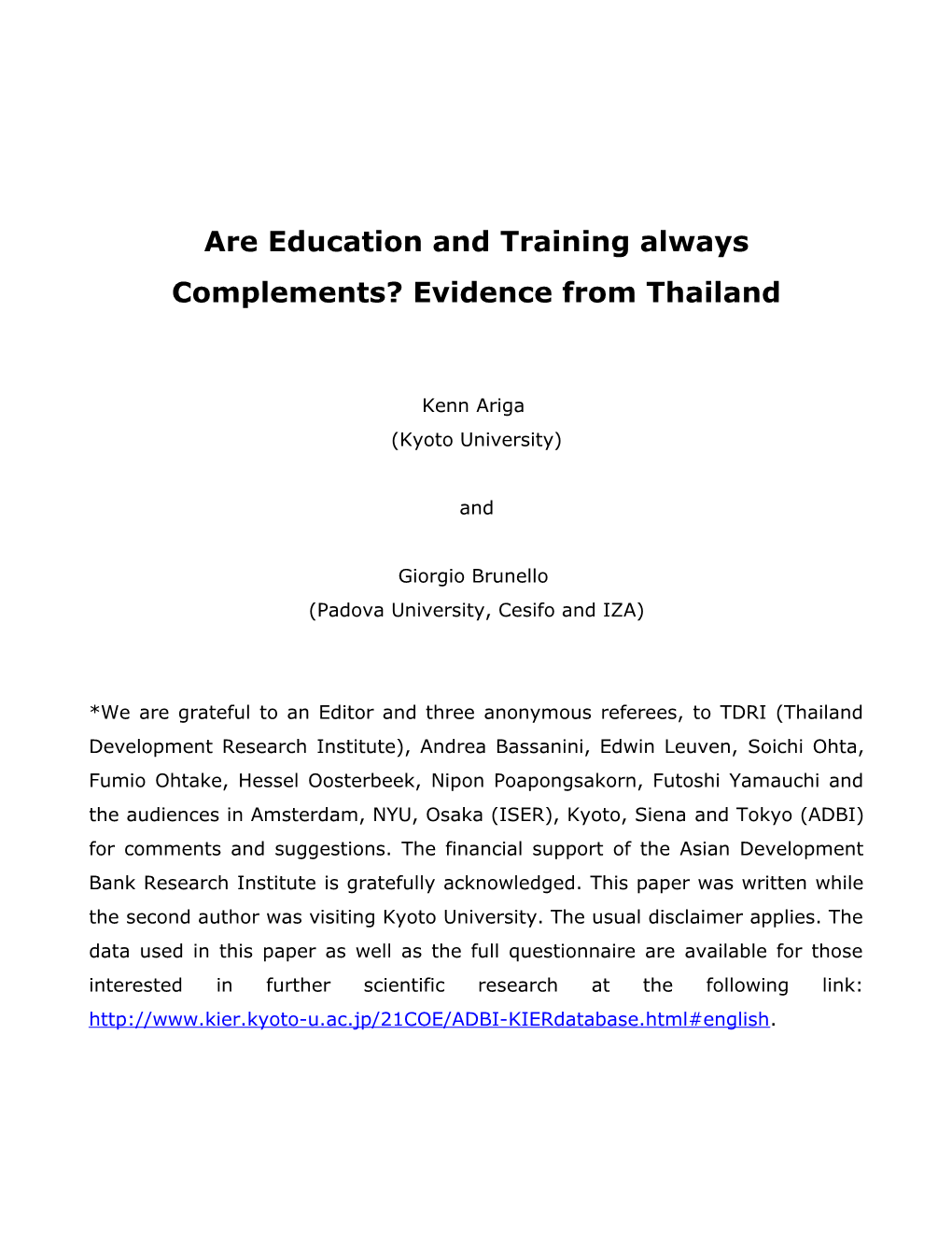Are Education and Training Always Complements? Evidence from Thailand