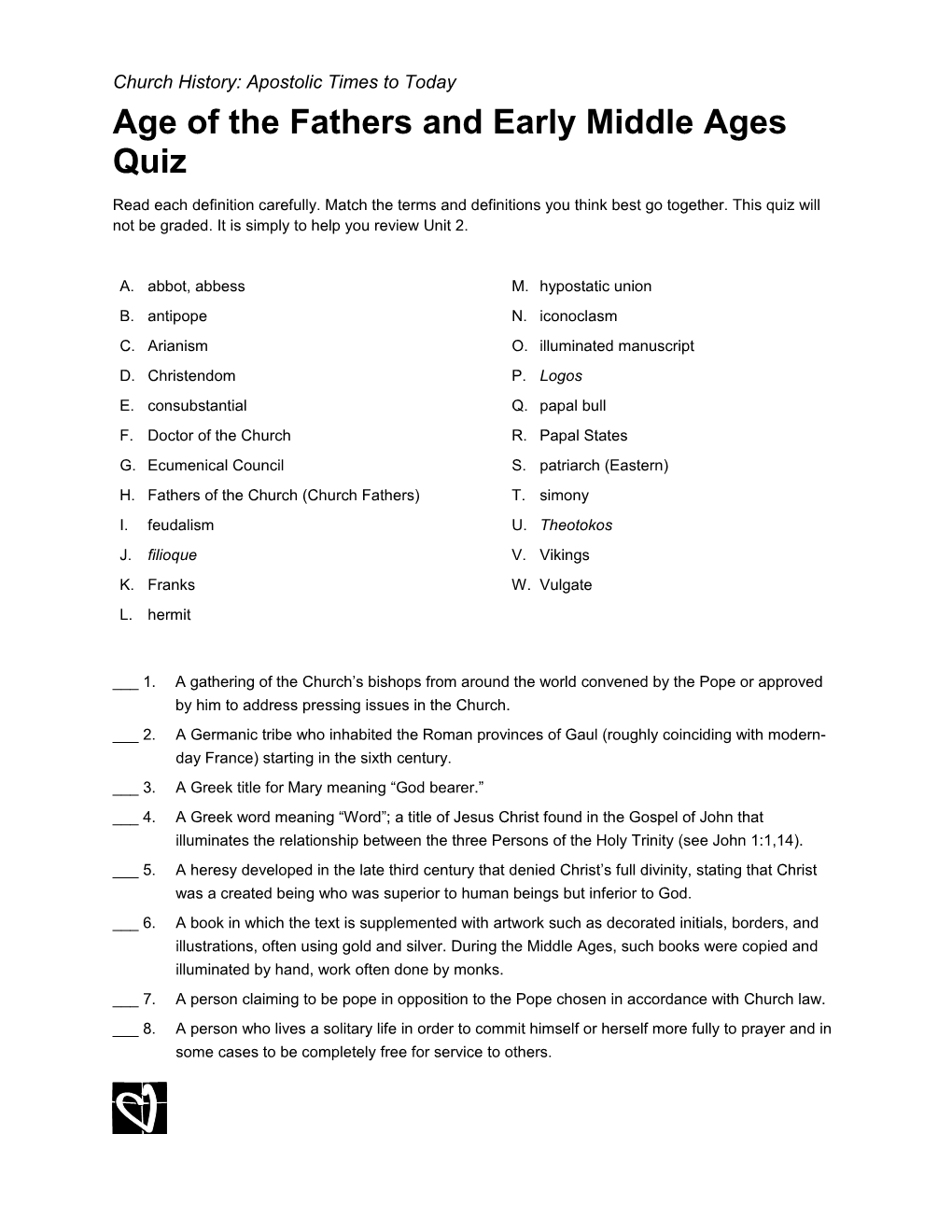 Age of the Fathers and Early Middle Ages Quiz