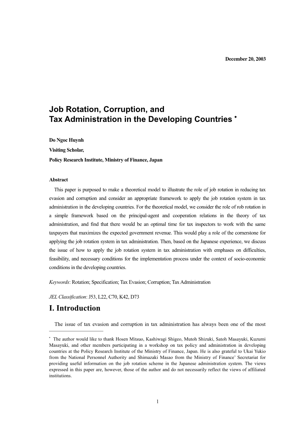 Job Rotation And Tax Administration In The Developing Countries