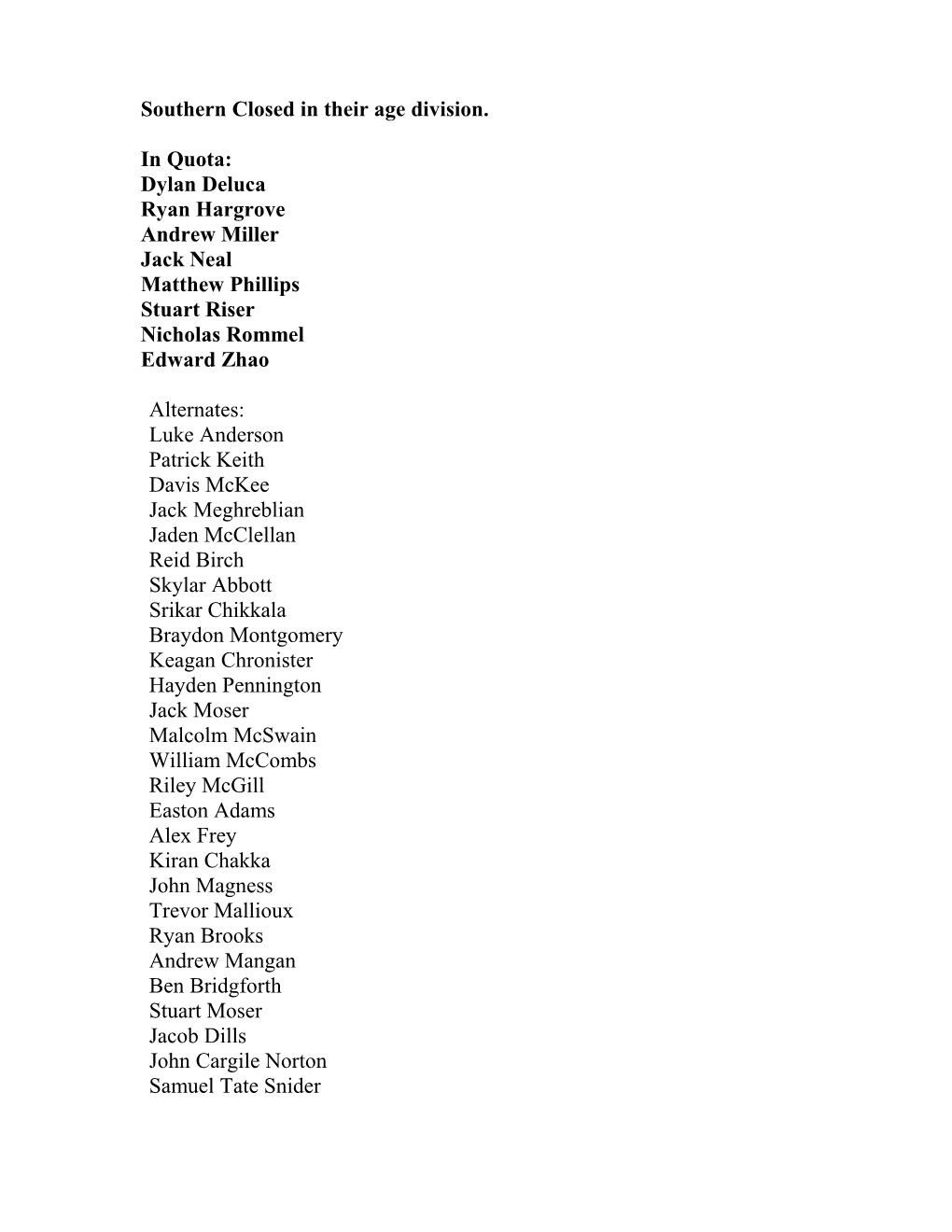 2013Arkansas Southern Closed Endorsement Lists