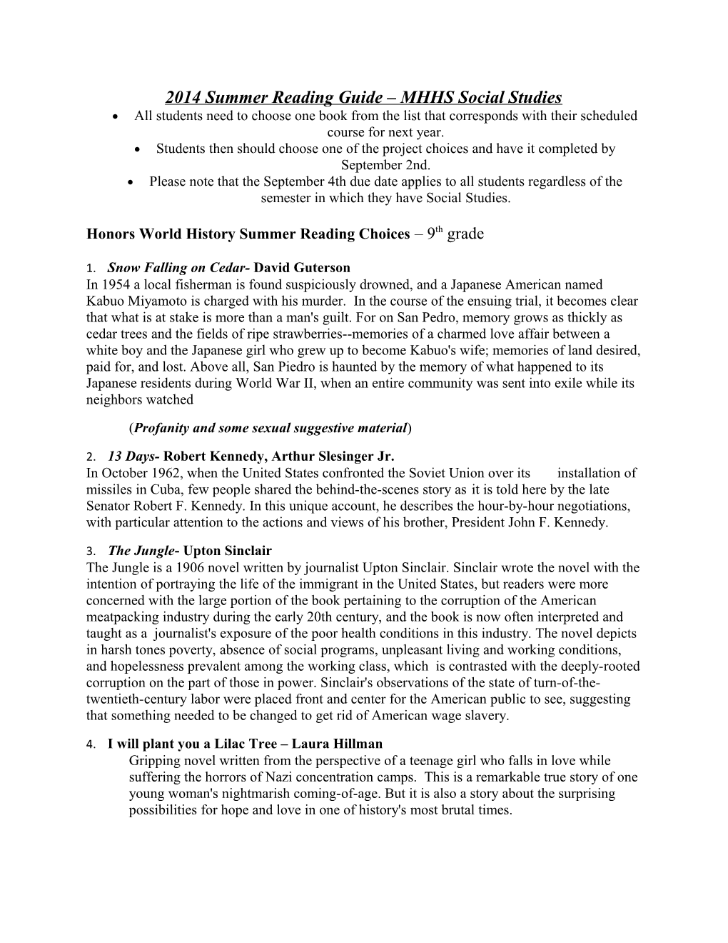 2014 Summer Reading Guide MHHS Social Studies