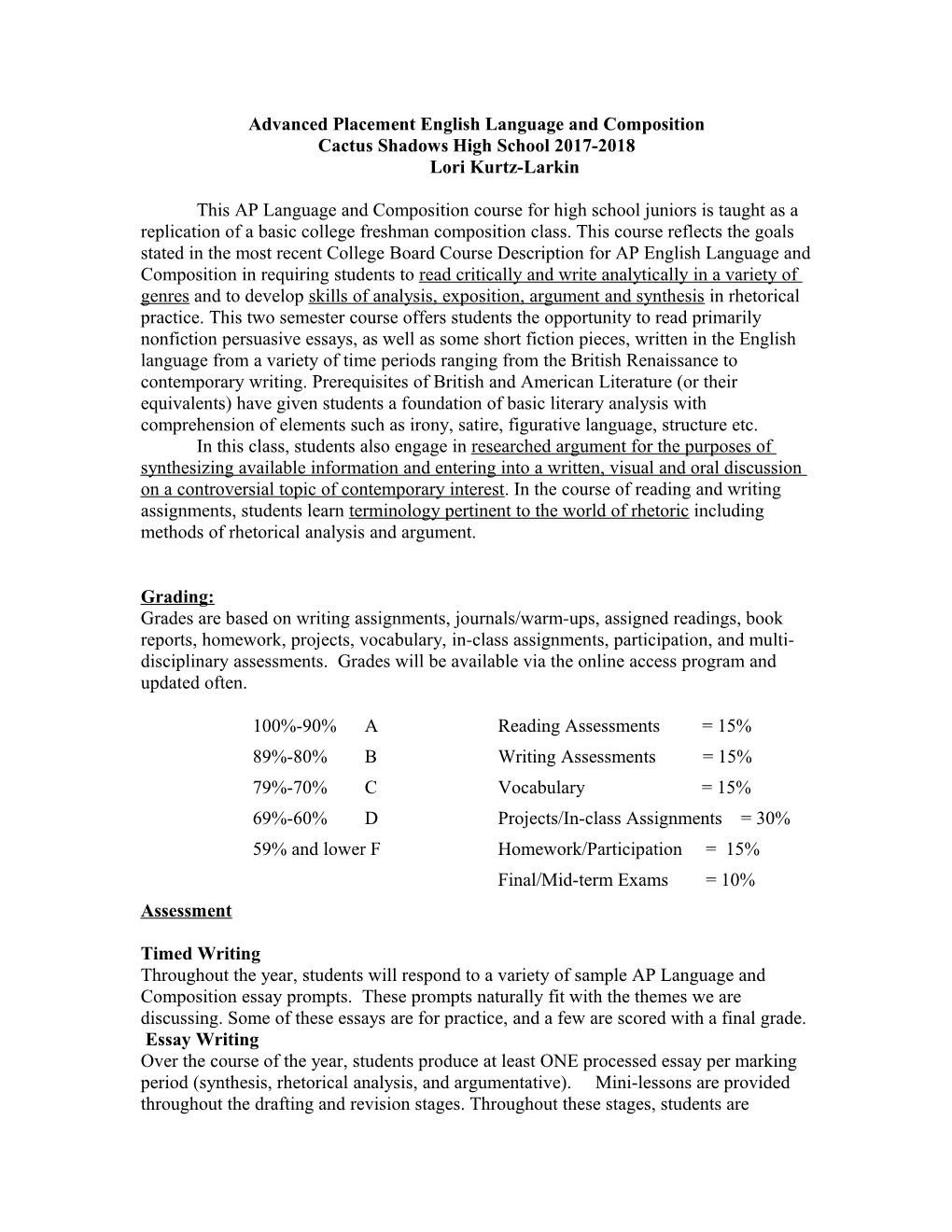 Advanced Placement English Language and Composition s3