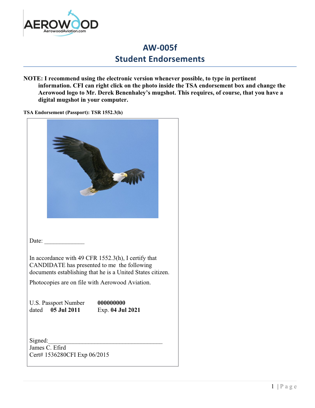 TSA Endorsement (Passport): TSR 1552.3(H)