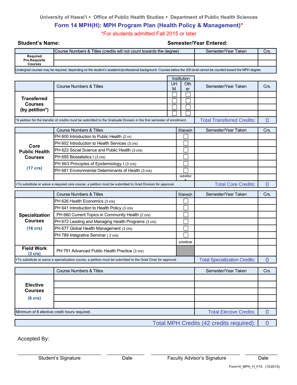 FORM 14: Preliminary Program Plan