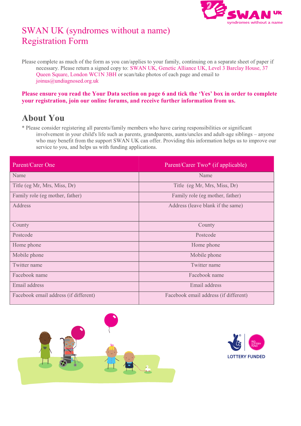 SWAN UK (Syndromes Without a Name) Registration Form