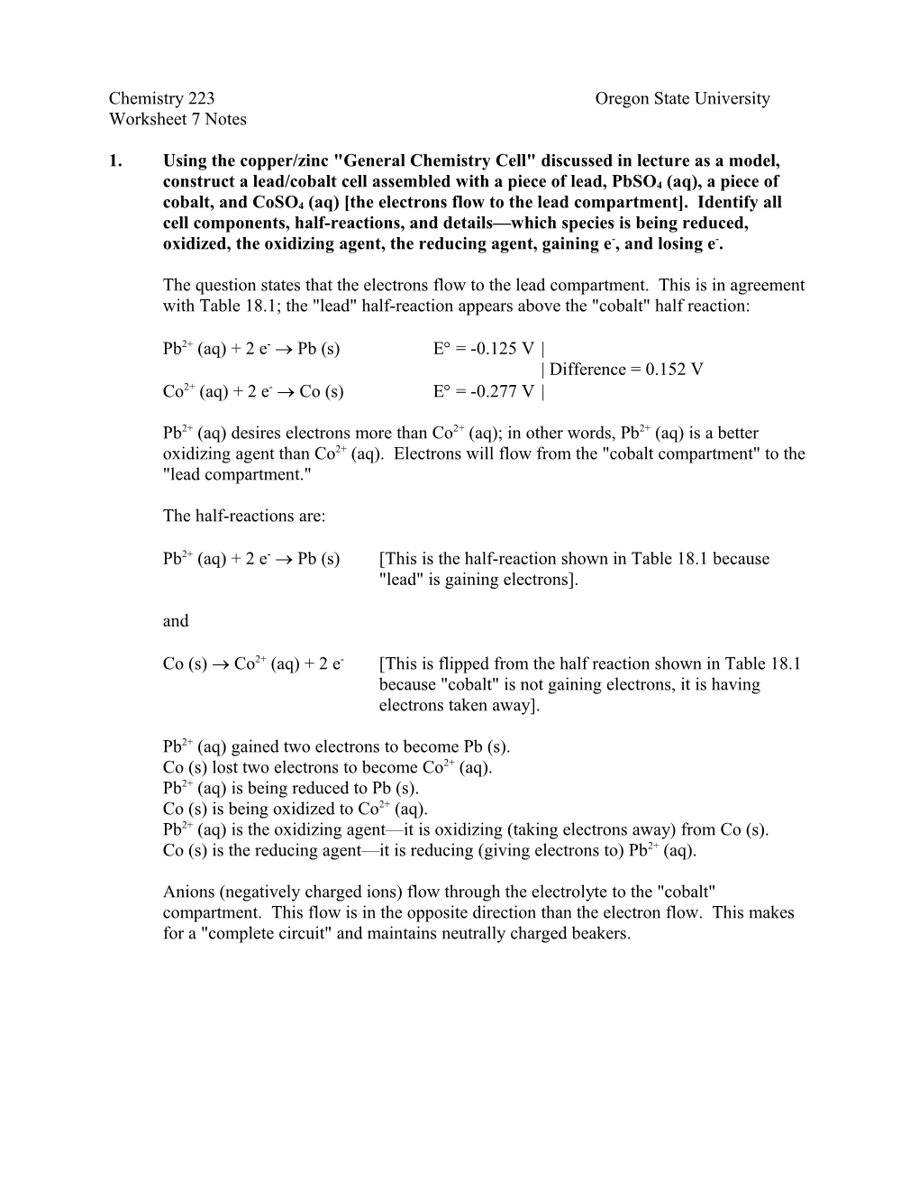 Chemistry 223 Oregon State University s1