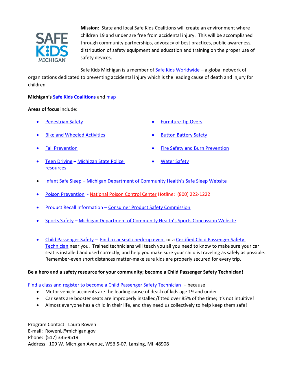 Michigan S Safe Kids Coalitions and Map