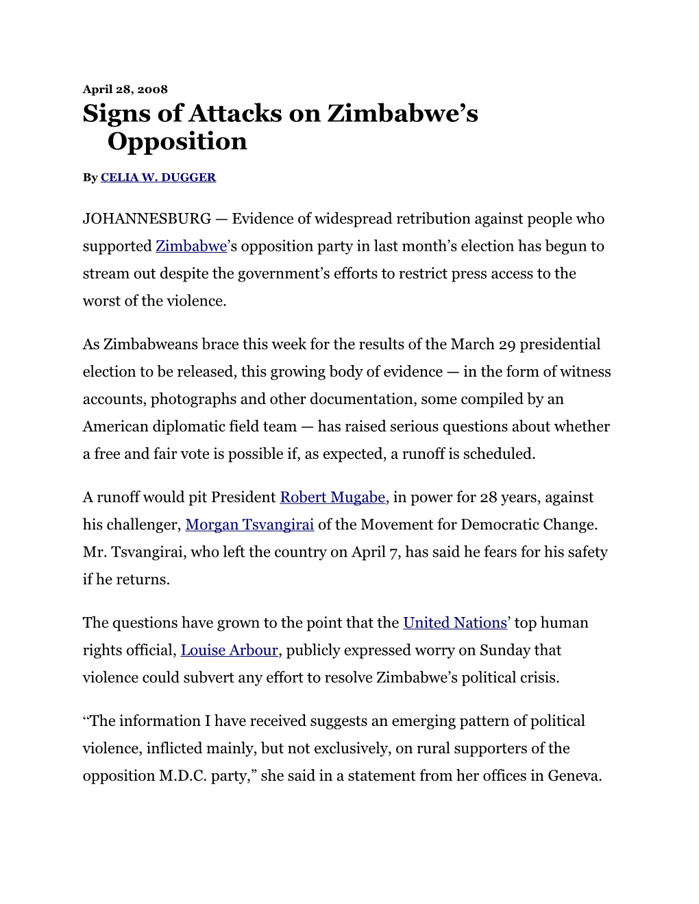 Signs of Attacks on Zimbabwe S Opposition