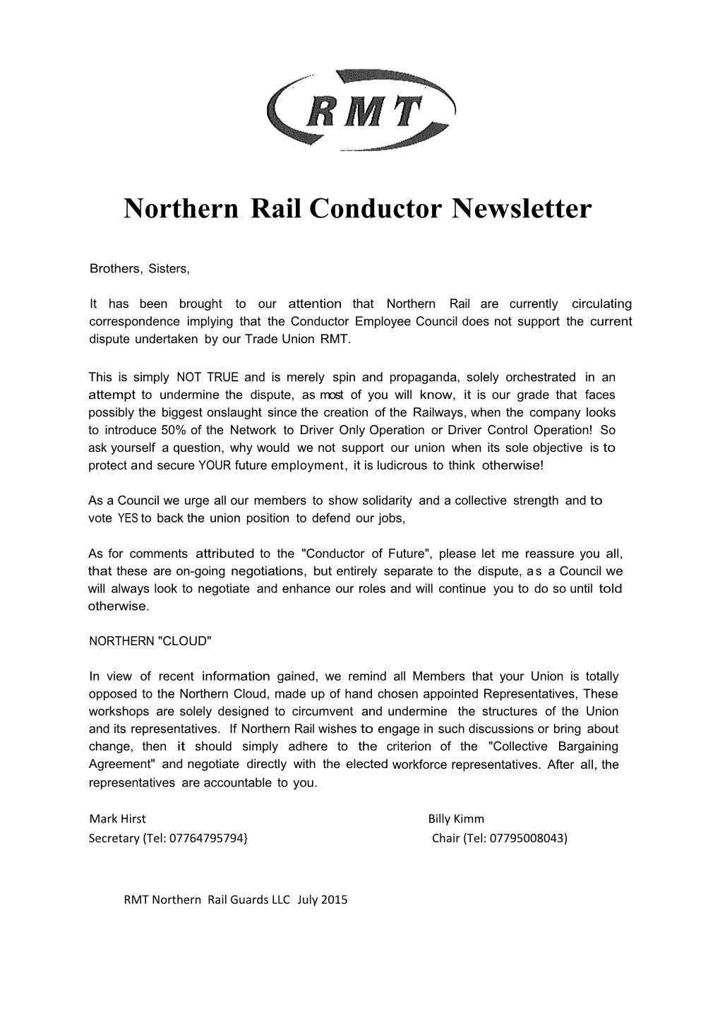 Northern Rail Conductor Newsletter