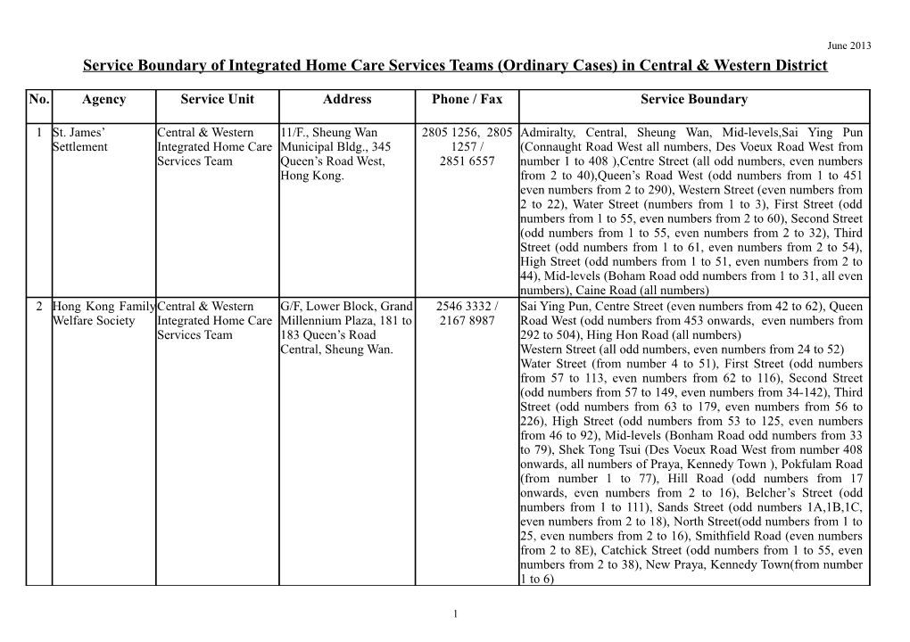 Service Boundary of Integrated Home Care Services Teams (Ordinary Cases)