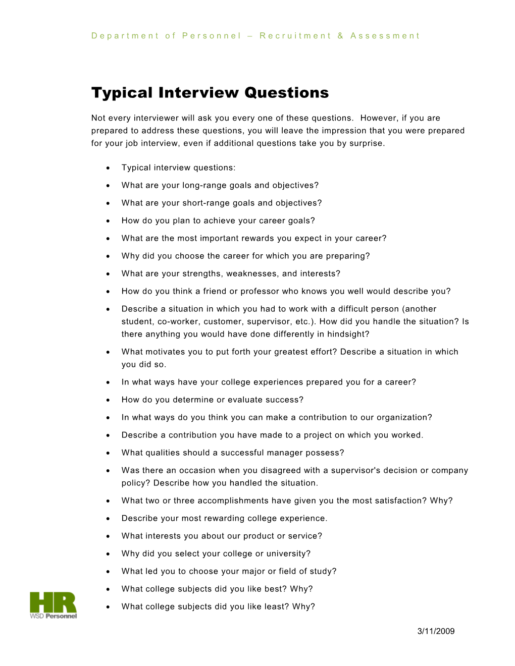 Typical Interview Questions