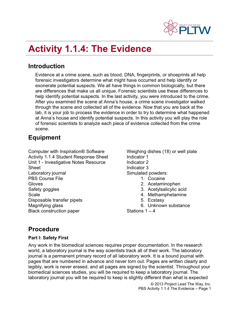 Activity 1.1.4: the Evidence Introduction