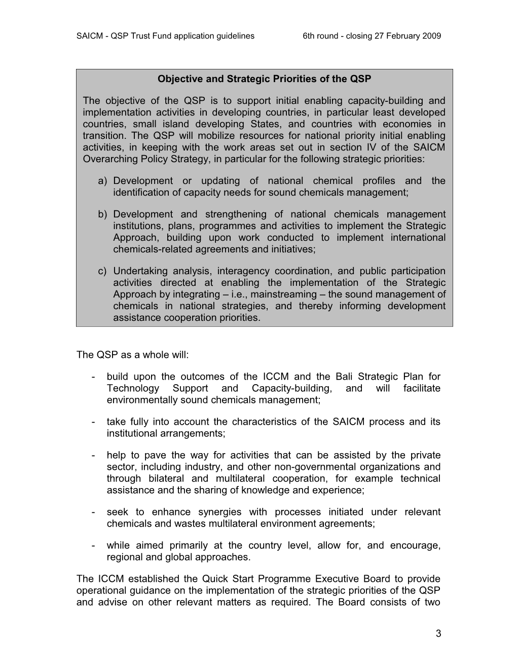 SAICM - QSP Trust Fund Application Guidelines 6Th Round - Closing 27 February 2009
