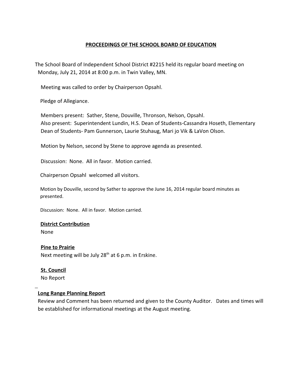 Proceedings of the School Board of Education
