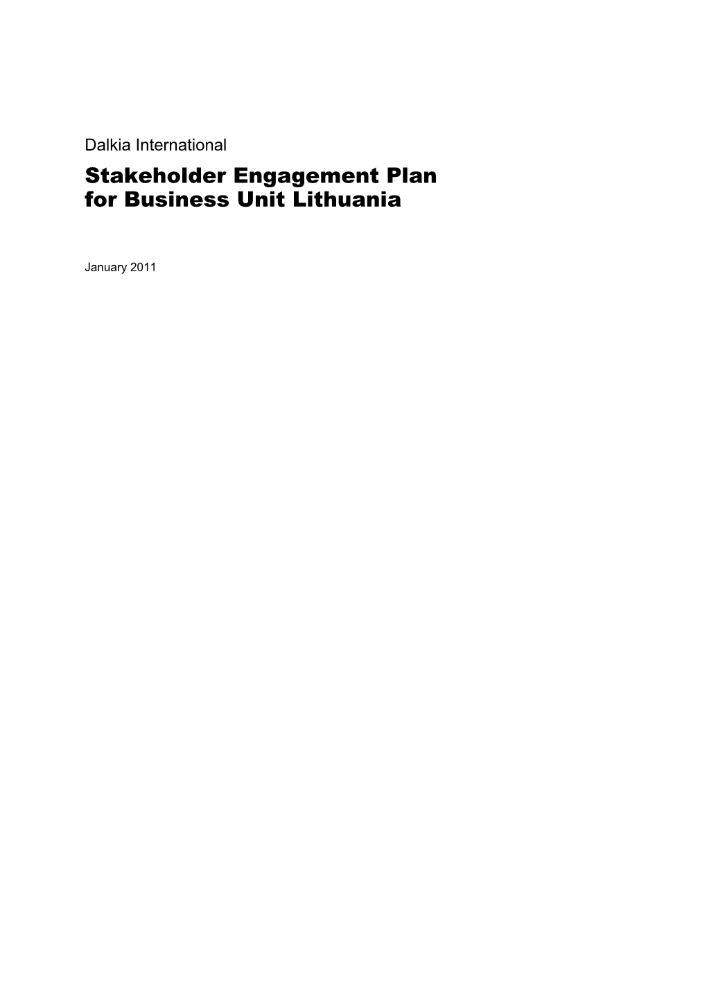 Stakeholder Engagement Plan for Business Unit Lithuania