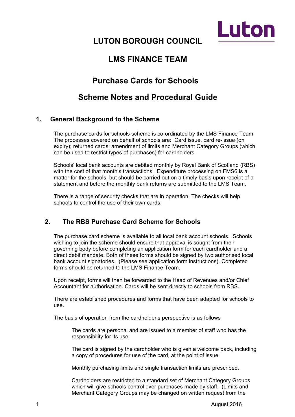 Purchase Card Scheme