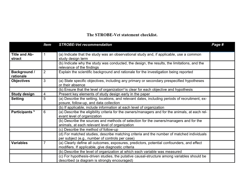 The STROBE-Vet Statement Checklist