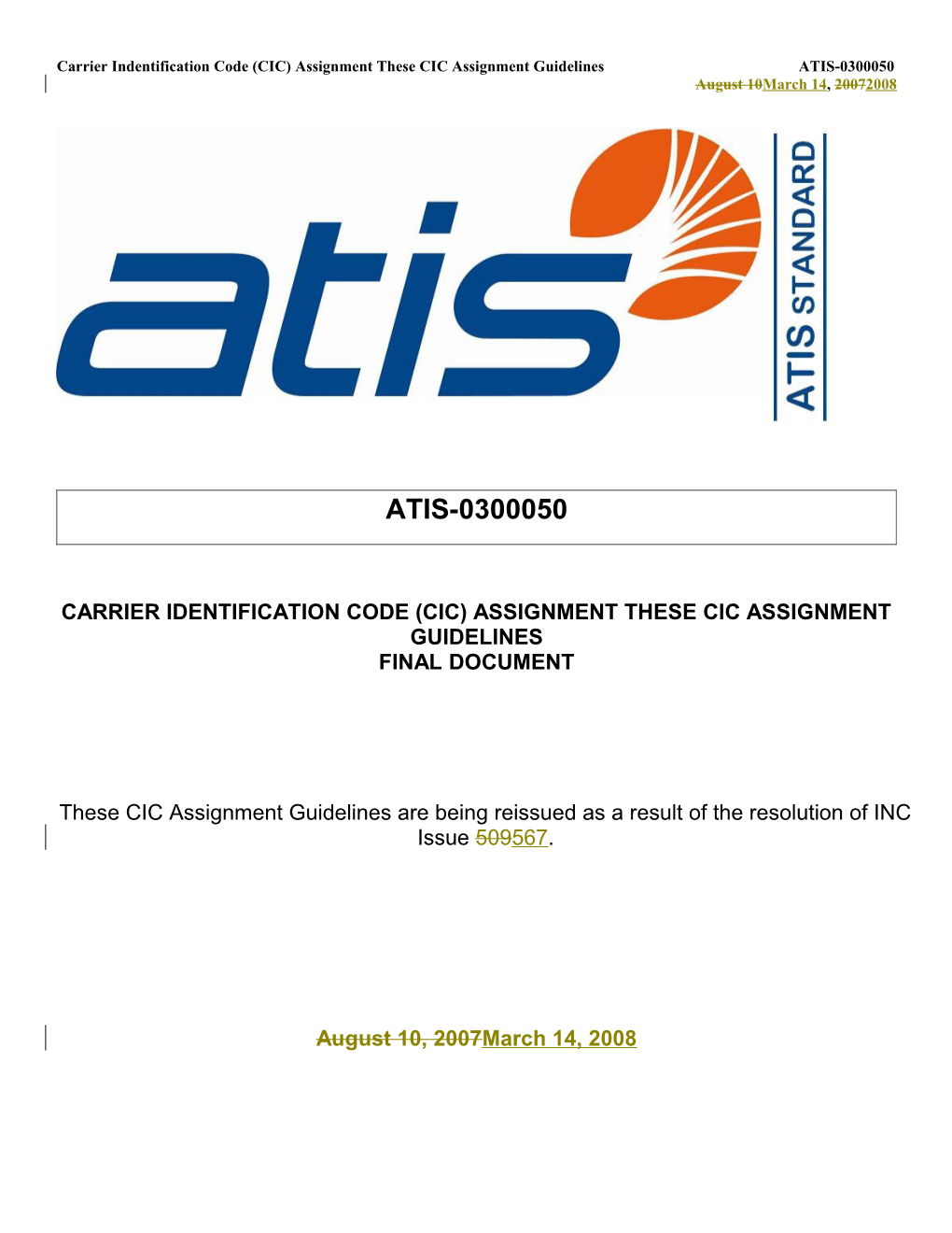 Carrier Identification Code Assignment Guidelines s1
