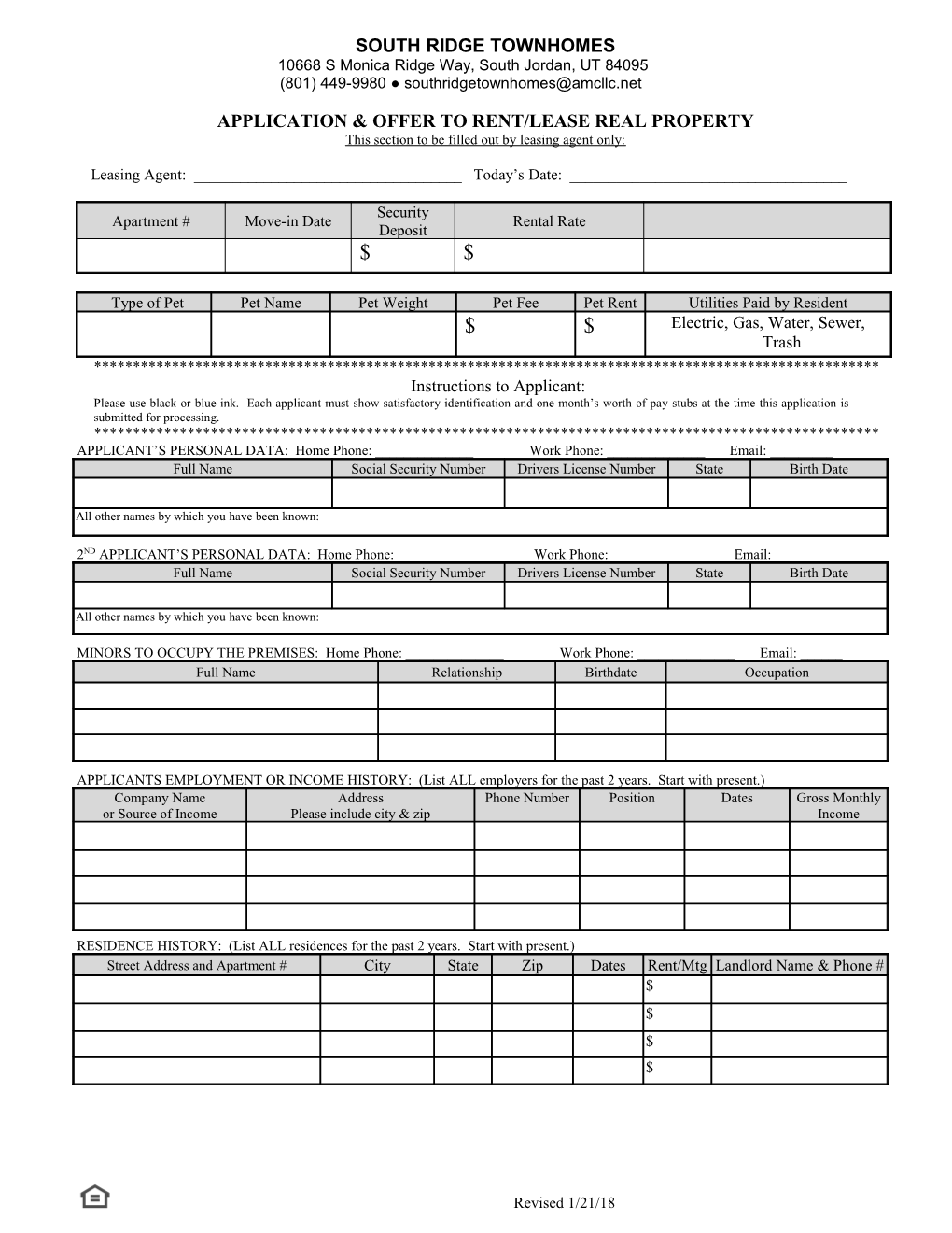 Application and Offer to Rent/Lease Real Property