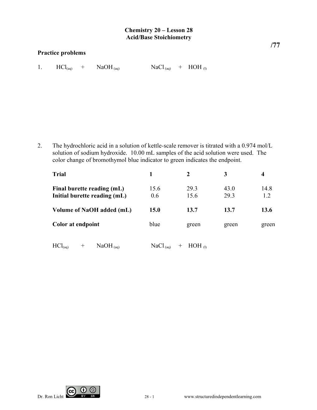 Chemistry 20 Lesson 28