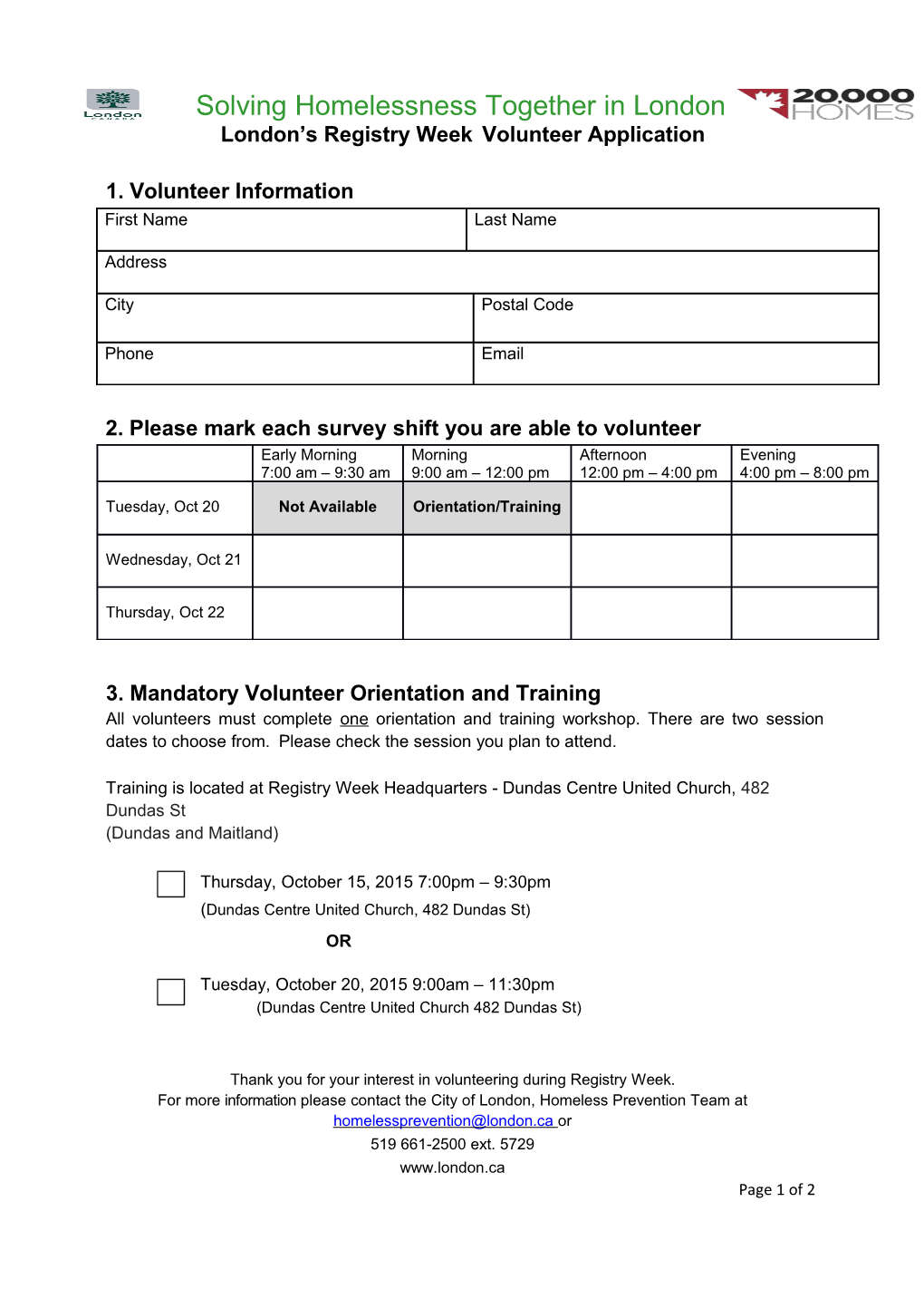 Registry Week and Point in Time Count Volunteer Application