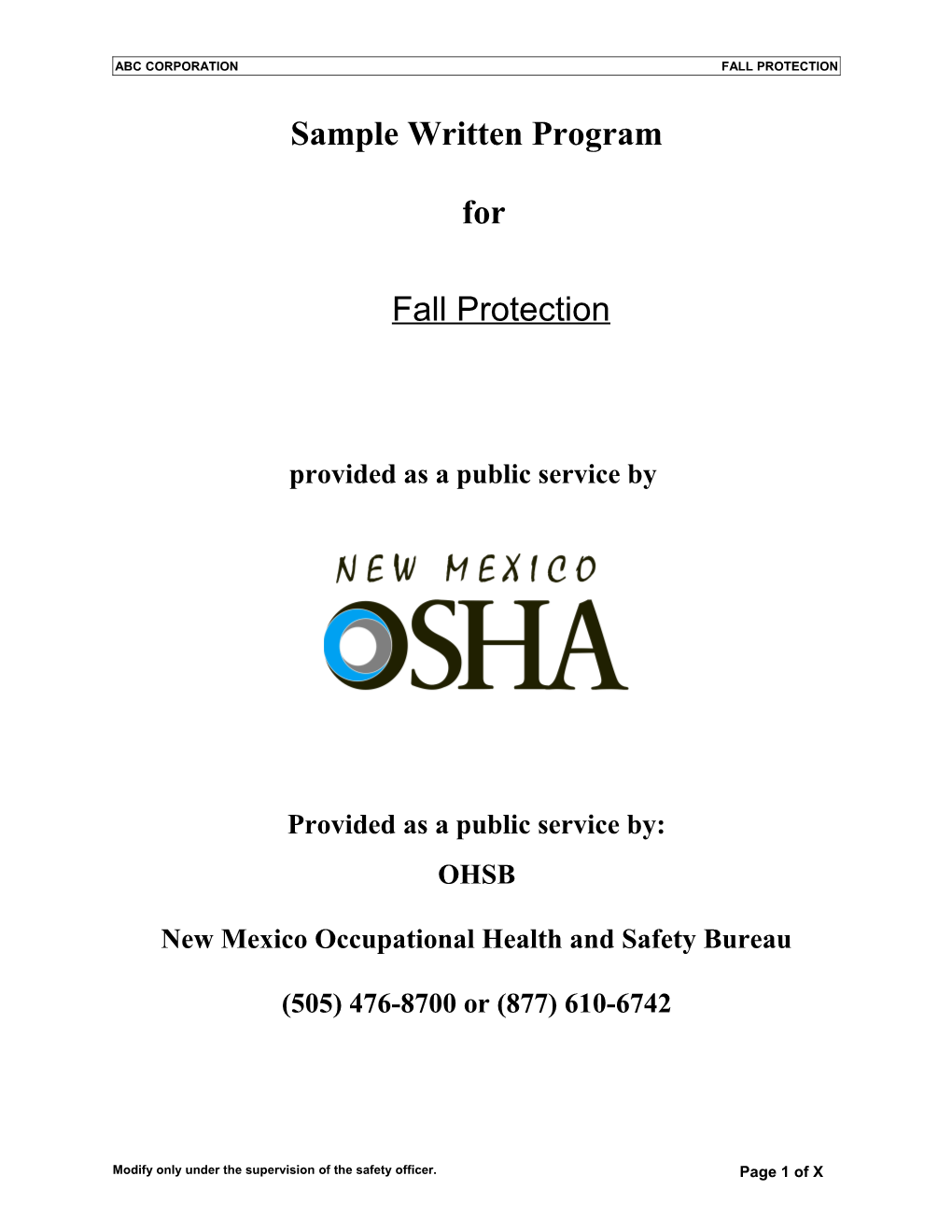 ABC Corporation Occupational Health And Safety Program