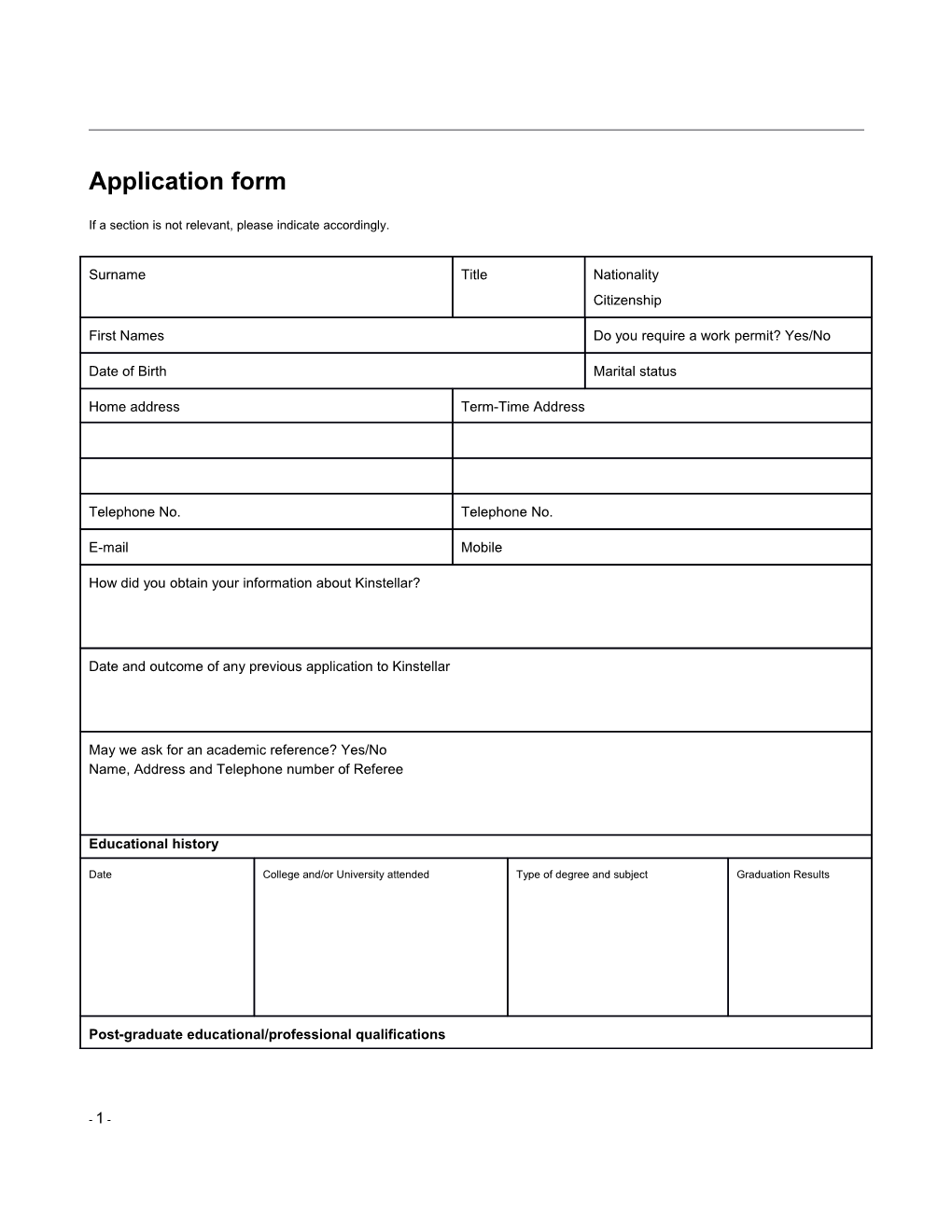 Kinstellar Application Form K6296818