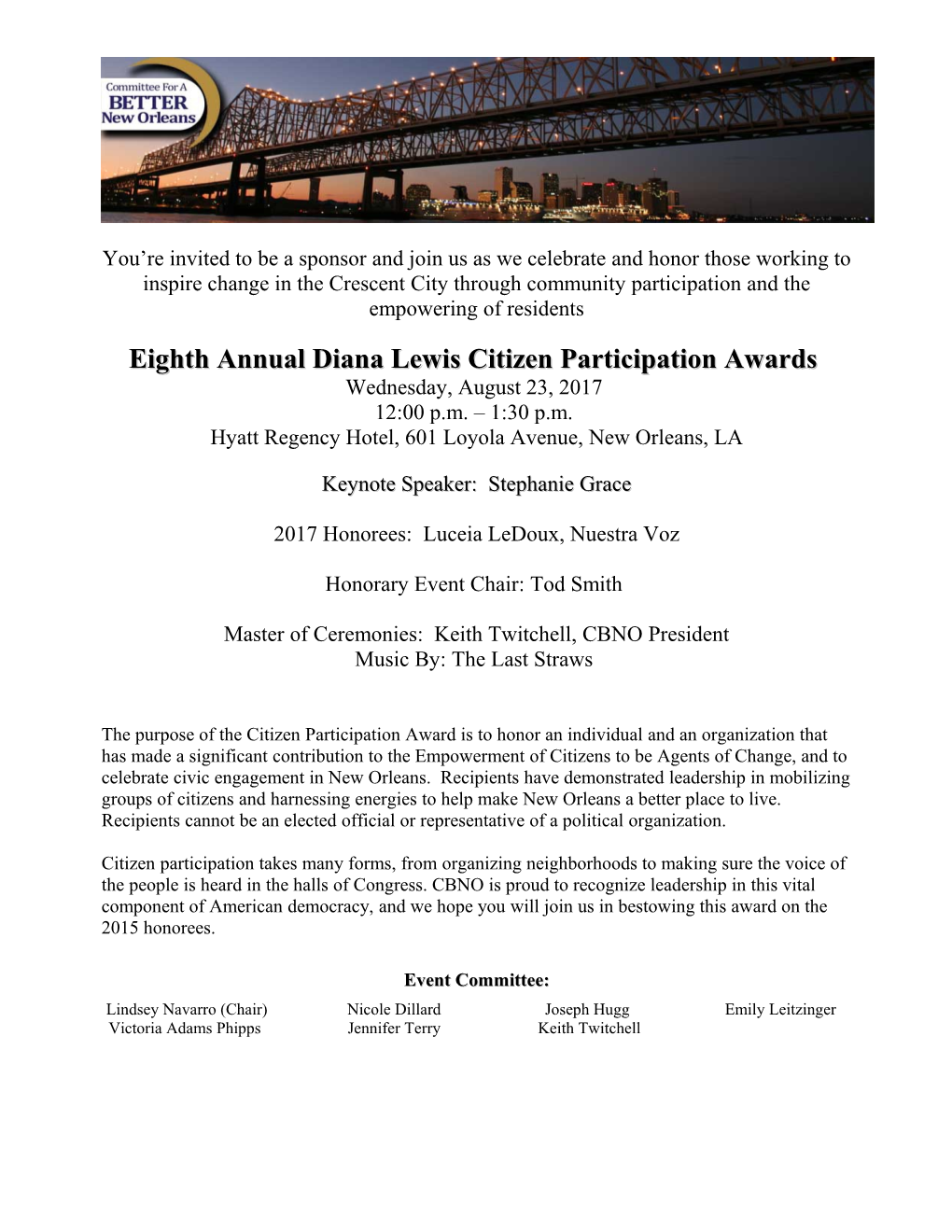 Eighth Annual Diana Lewis Citizen Participation Awards