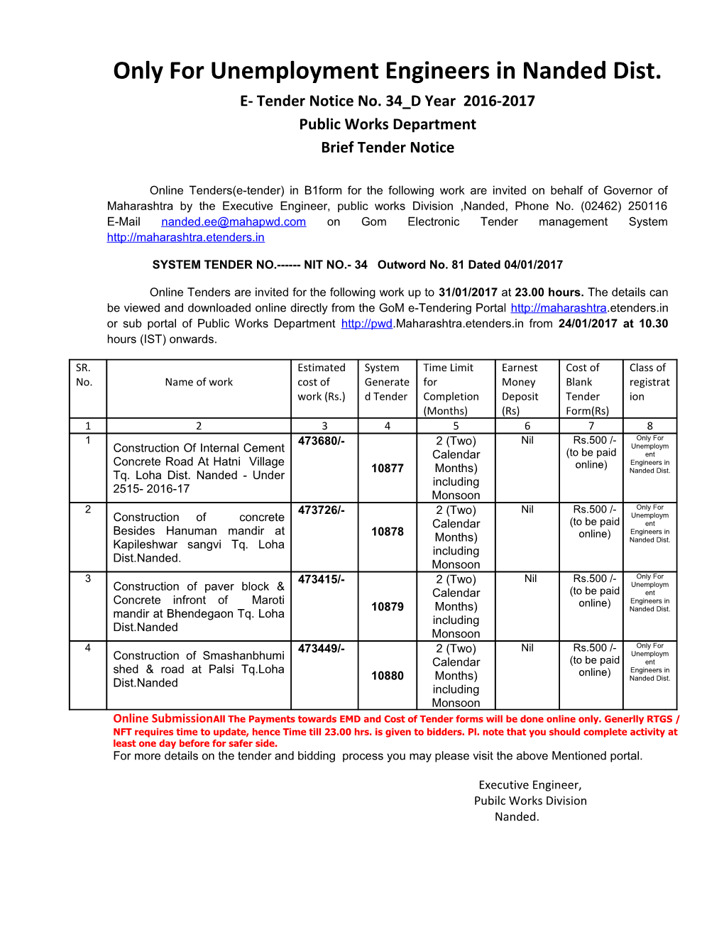 E- Tender Notice No 19 2013-2014