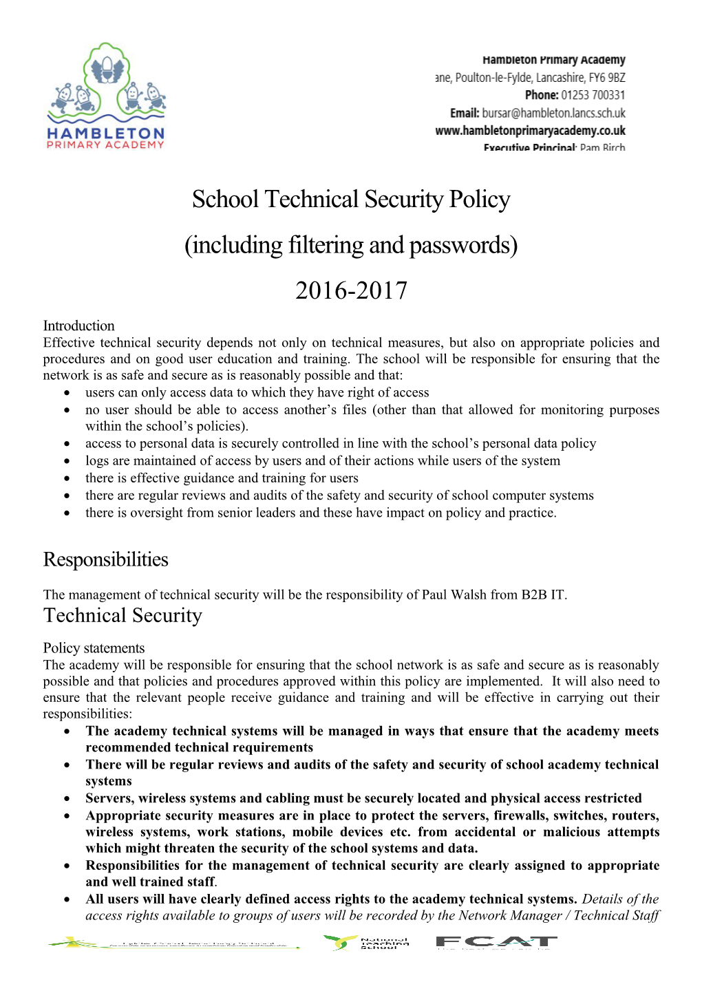 School Technical Security Policy