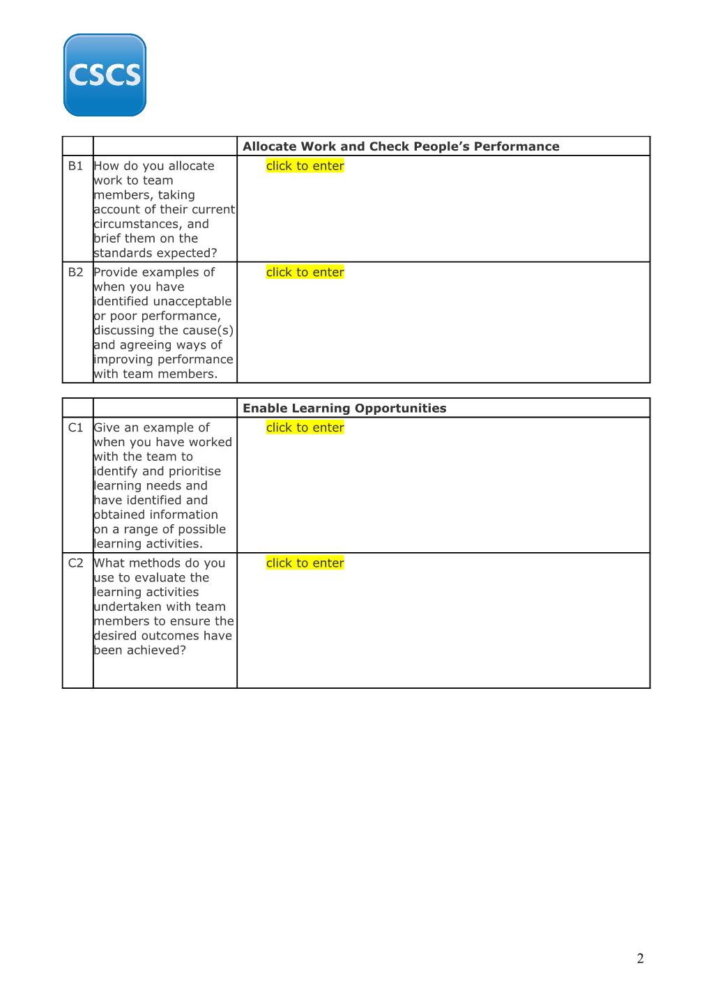 Applicant Evidence Sheet