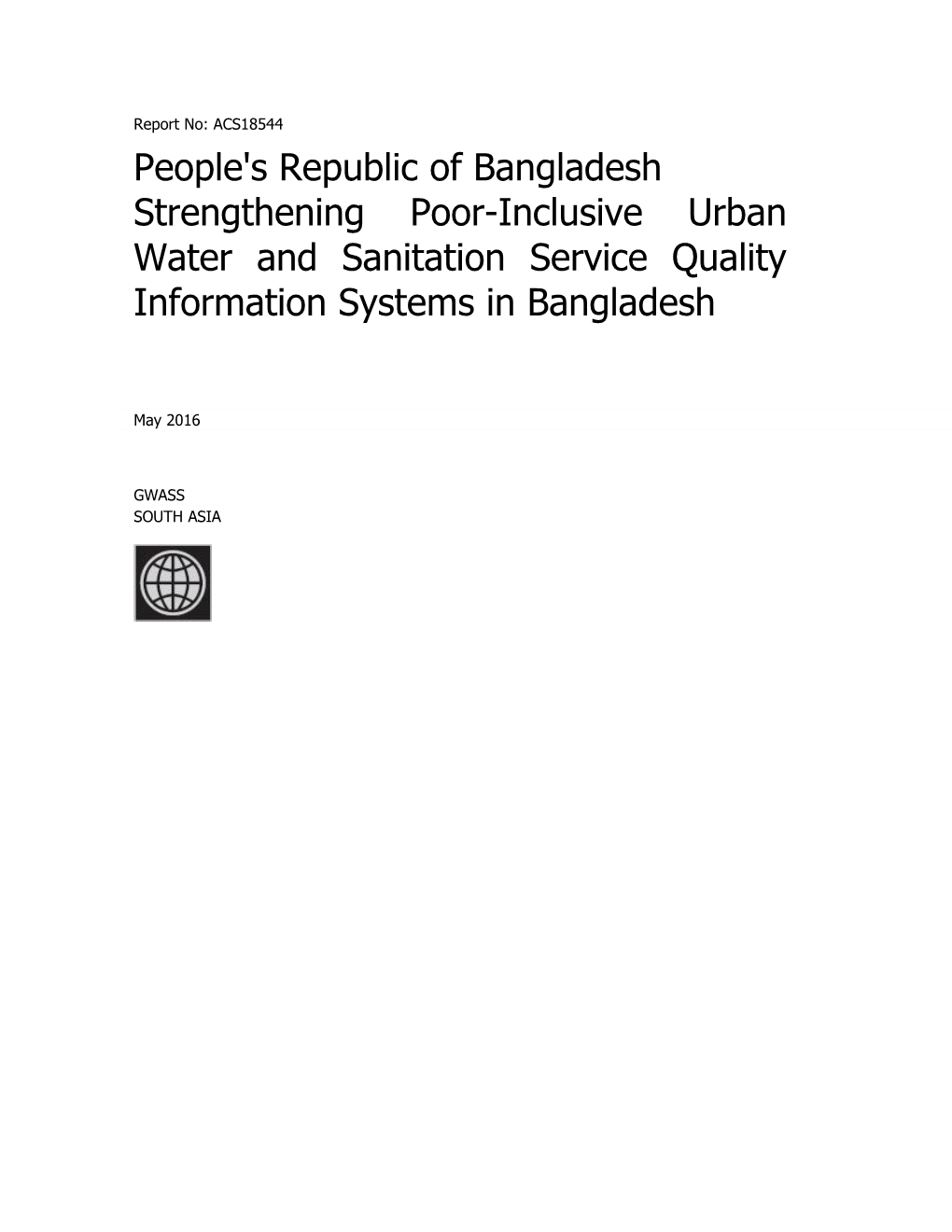 Strengthening Poor-Inclusive Urban Water Supply and Sanitation (UWSS) Service Quality