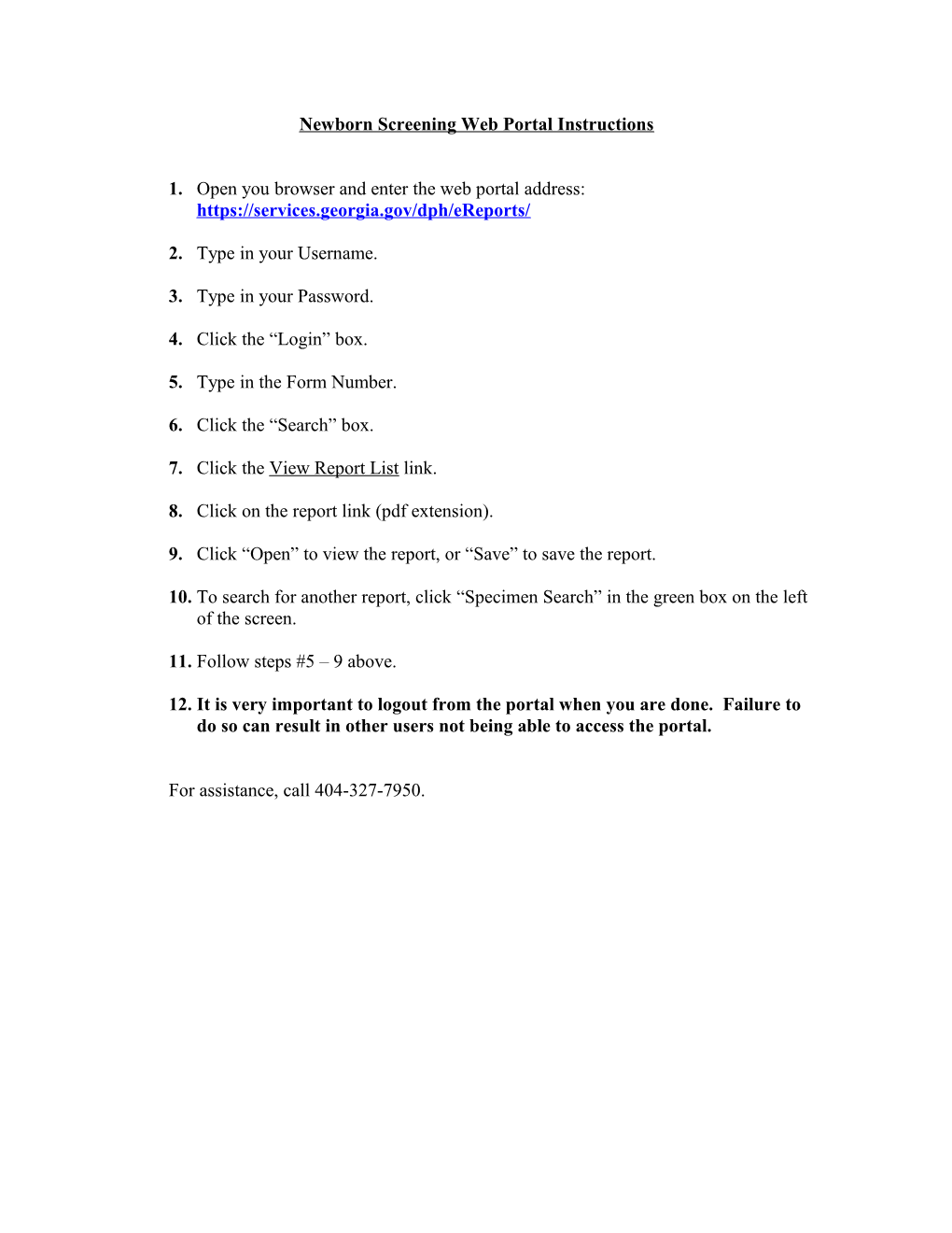 Newborn Screening Web Portal Instructions