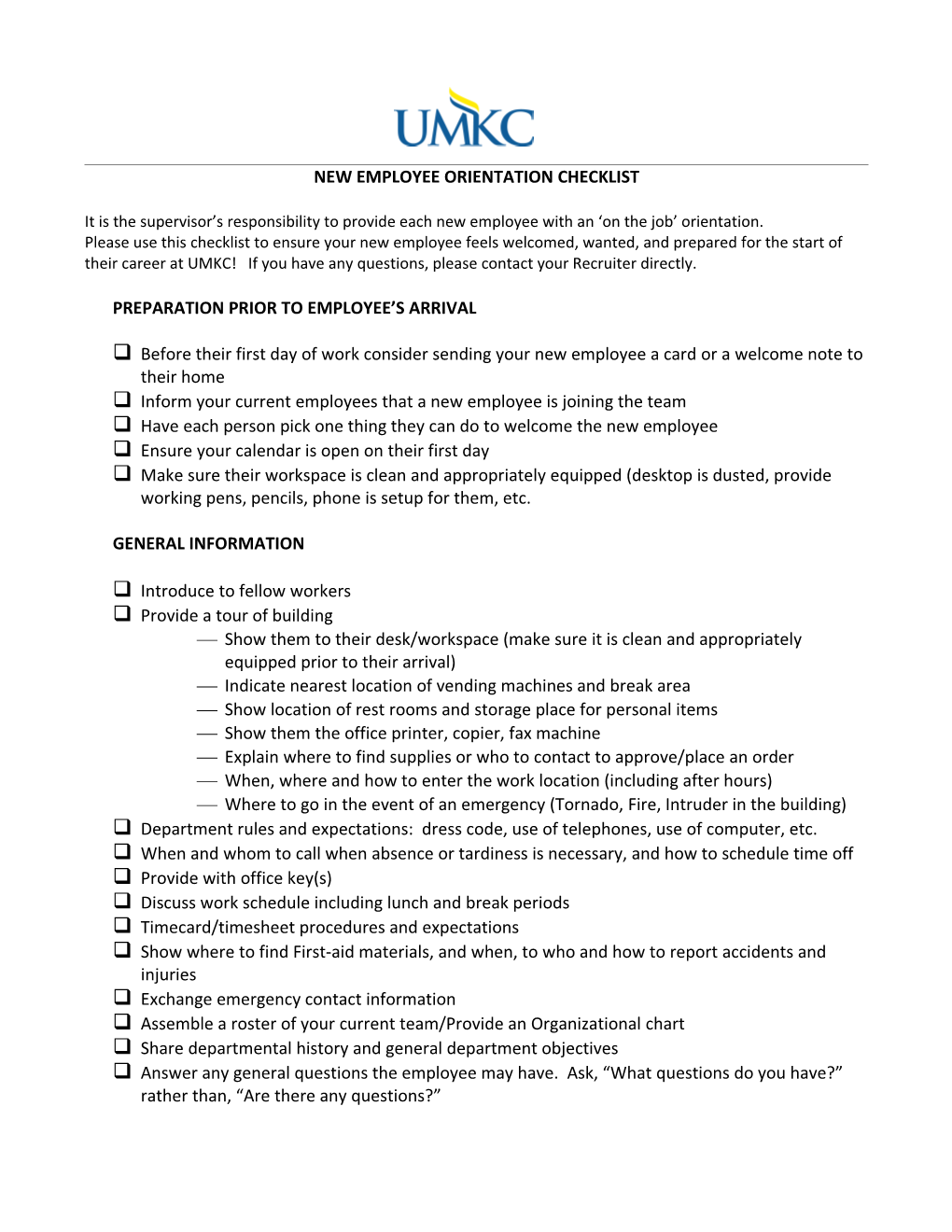 New Employee Orientation Checklist s1