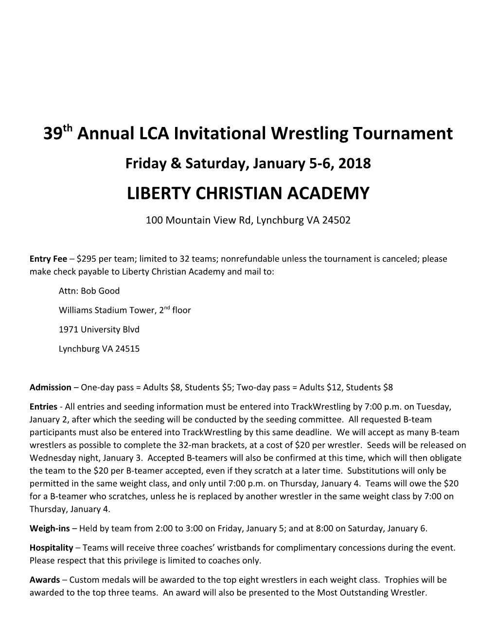 39Th Annual LCA Invitational Wrestling Tournament