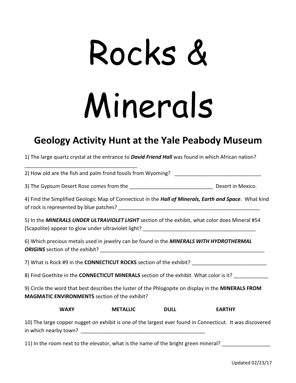 Geology Activity Hunt at the Yale Peabody Museum