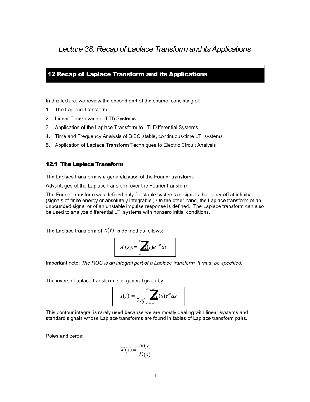 Lecture 24: LTI Differential Systems and Rational Transfer Functions