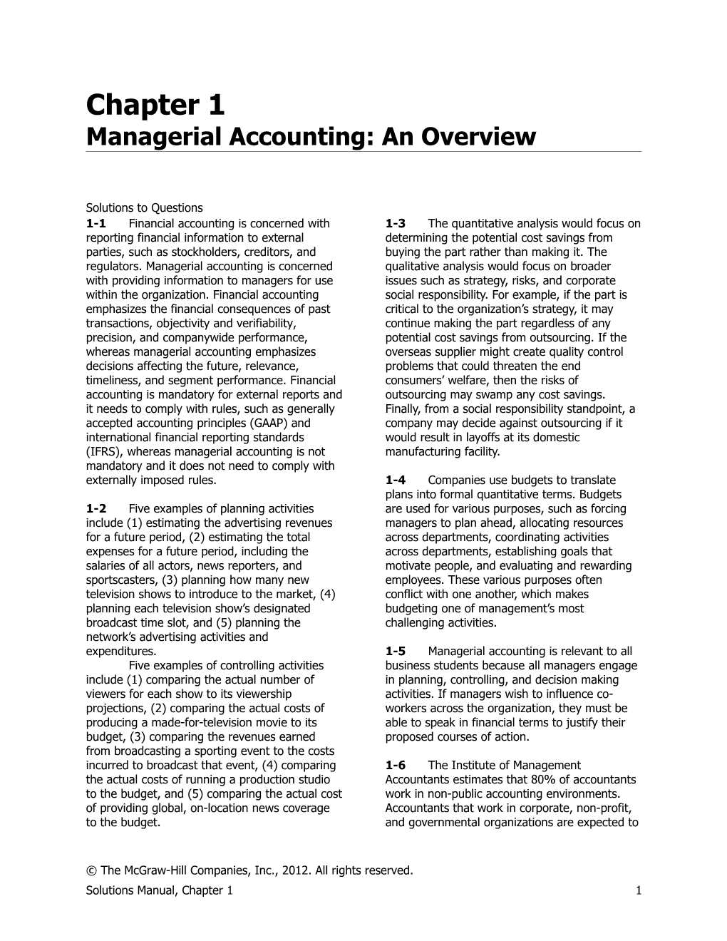 Managerial Accounting: an Overview
