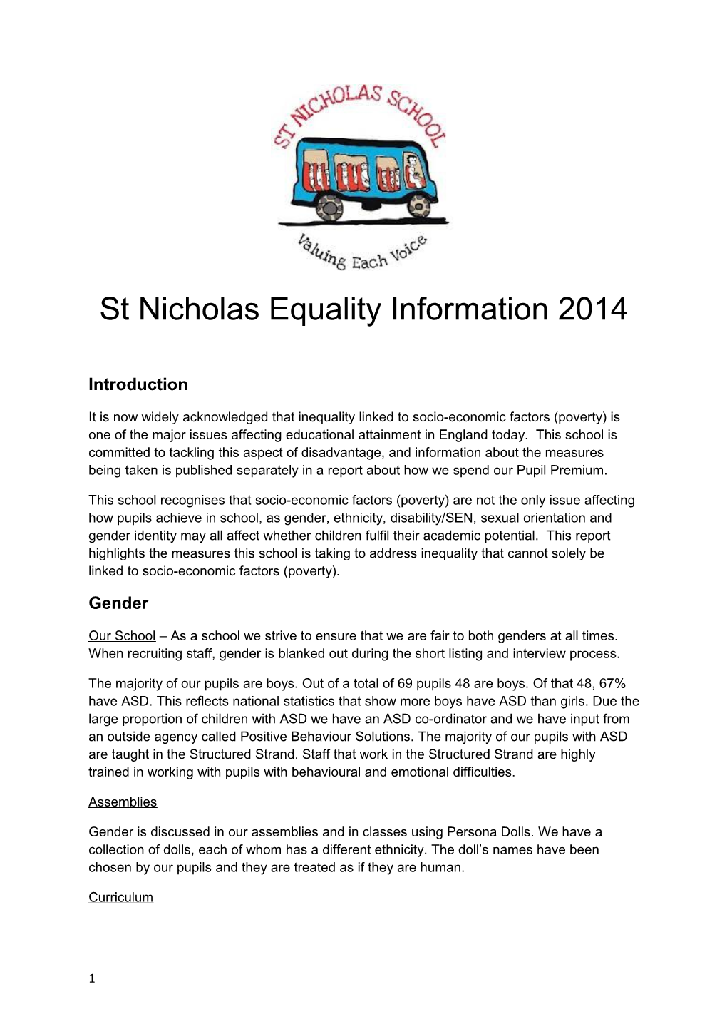 St Nicholas Equality Information 2014