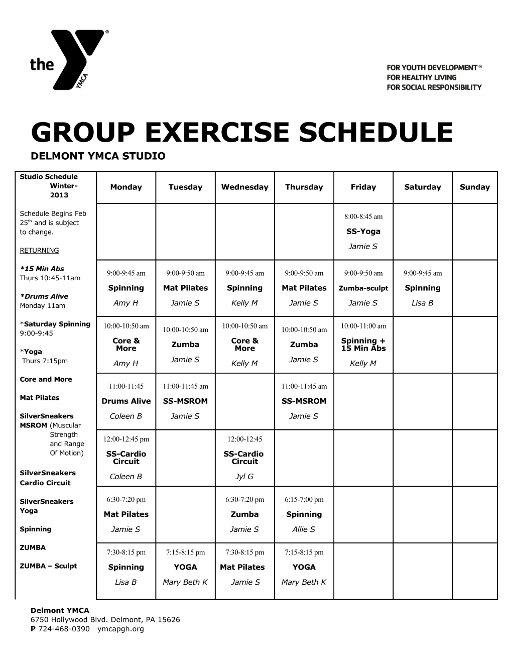 Group Exercise Schedule