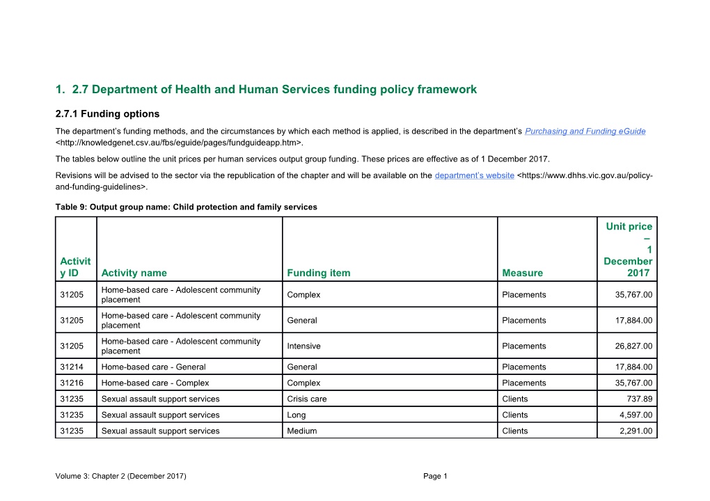 Volume 3, Chapter 2 DHHS Policy and Funding Guidelines