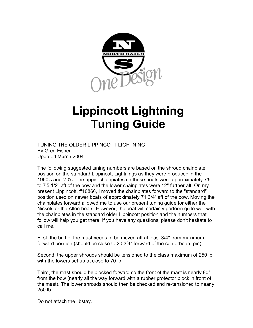 North Sails One Design Lippincott Lightning Tuning Guide