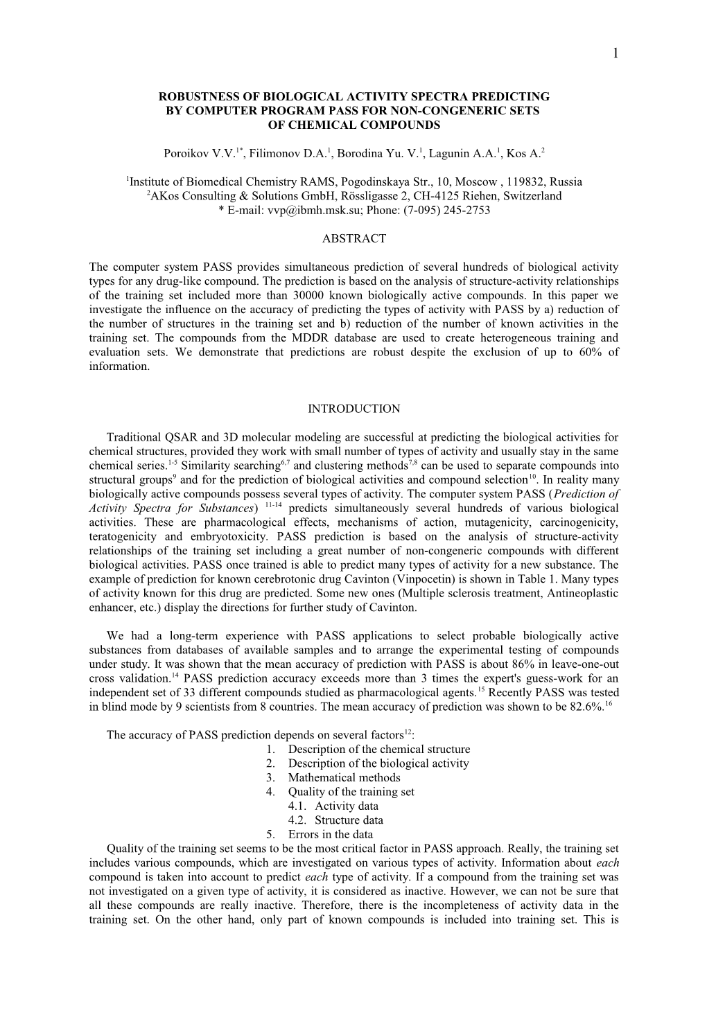 Accuracy of Biological Activity Spectra Predicting