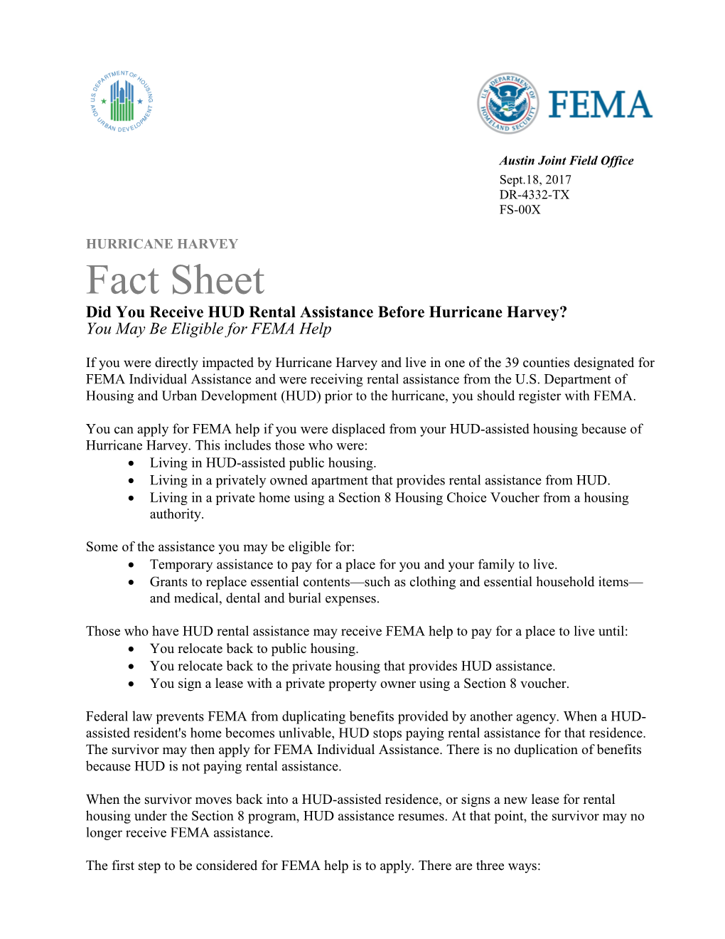 Did You Receive HUD Rental Assistance Before Hurricane Harvey?